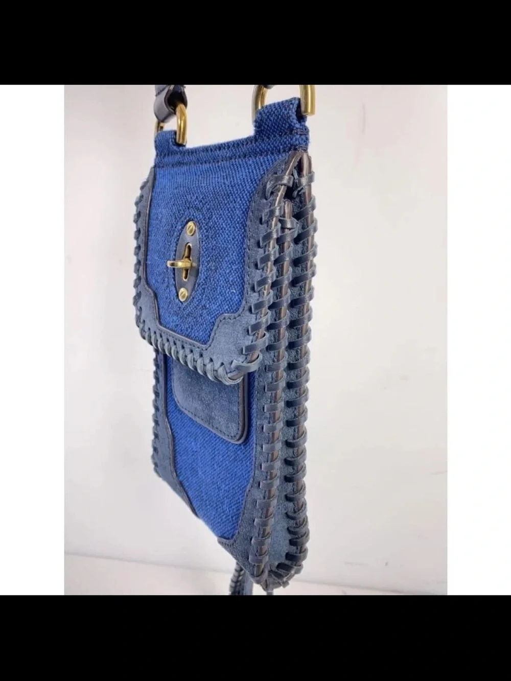 Mulberry Blue Canvas and Leather Crossbody Pouch